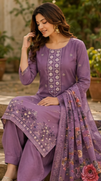 Lavender Embroidered Kurta Set