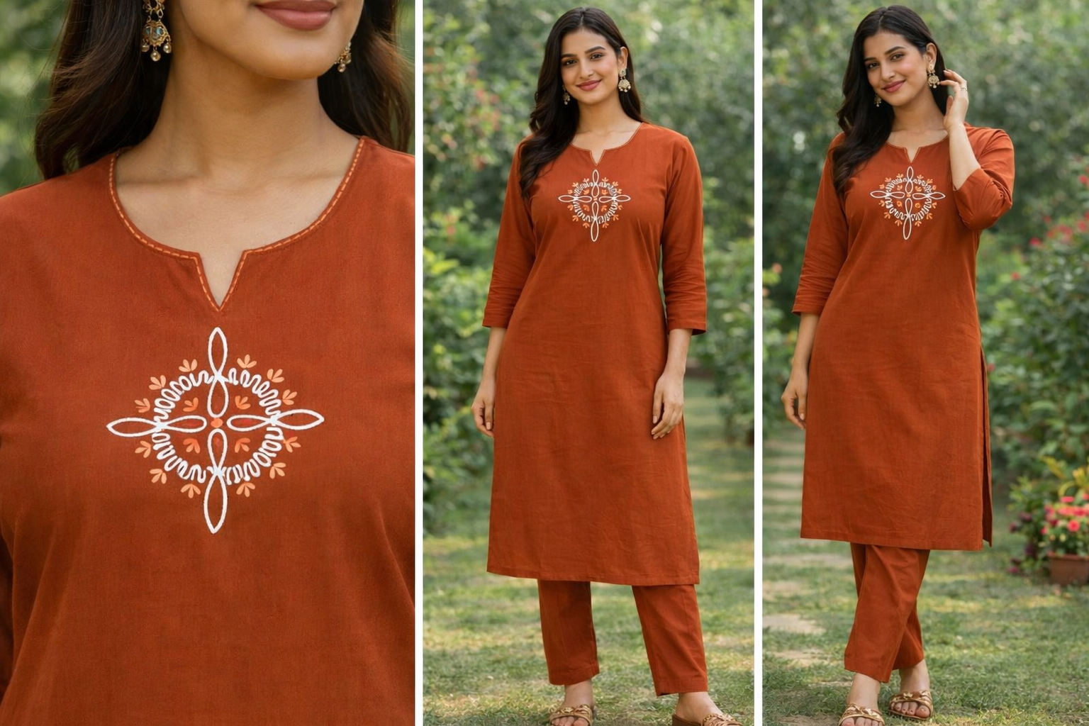 Rust Orange Cotton Kurta Set