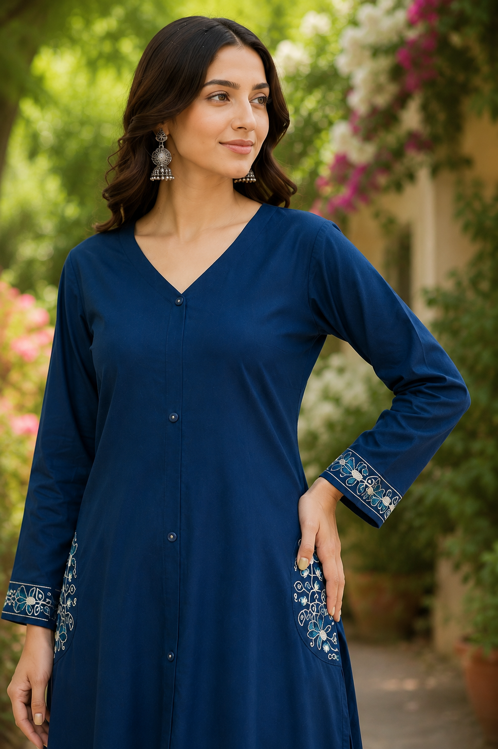 Blue Embroidered Kurti