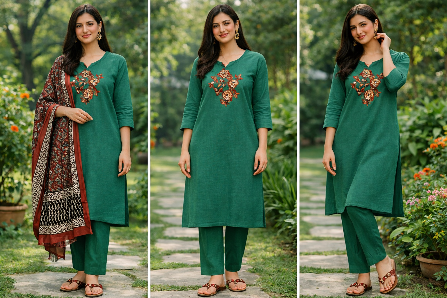 Emerald Green Embroidered Kurta Set
