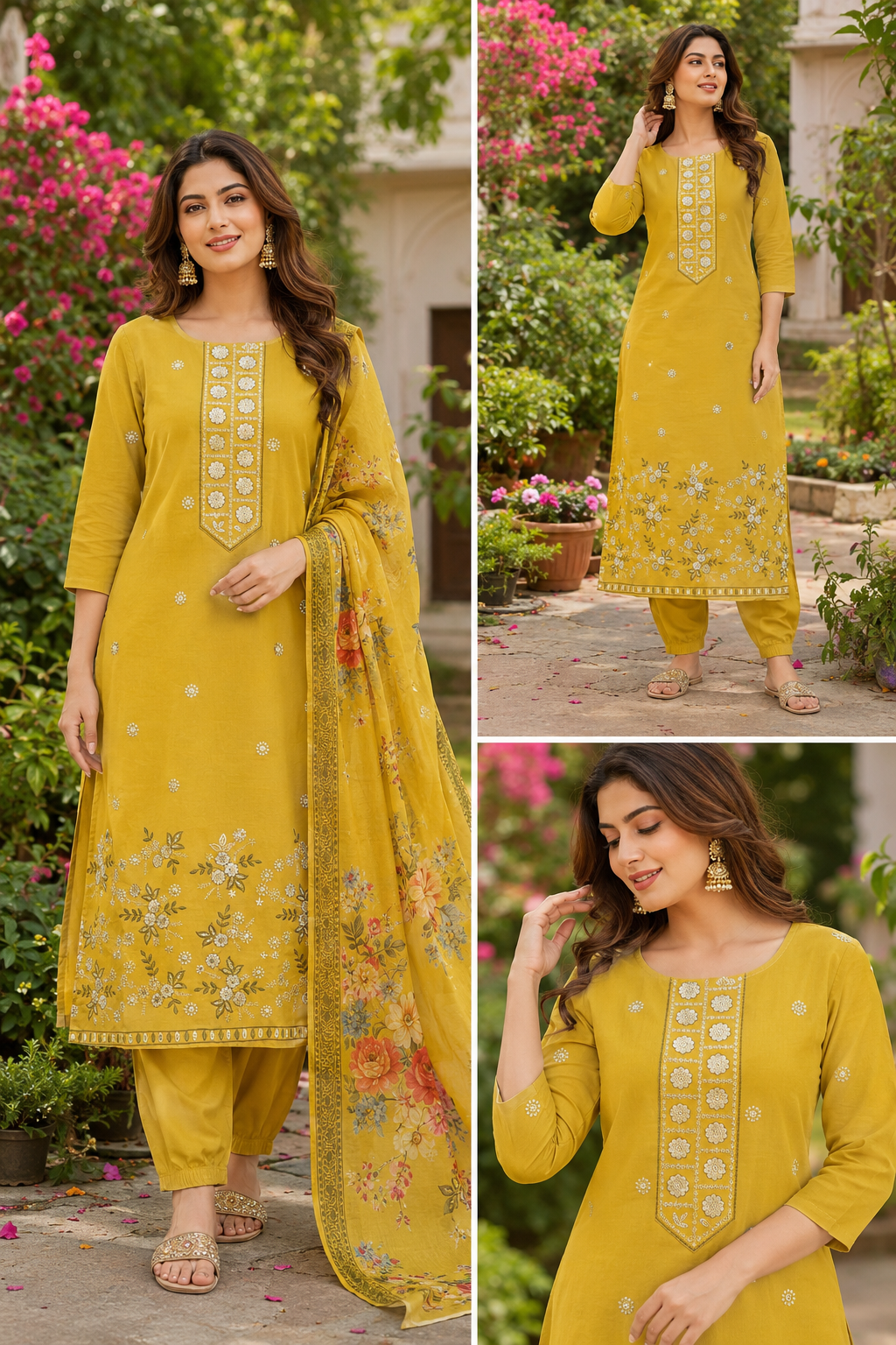 Yellow Floral Printed Salwar Suit