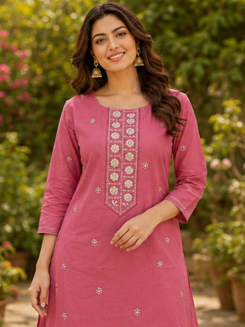 Pink Embroidered Kurti