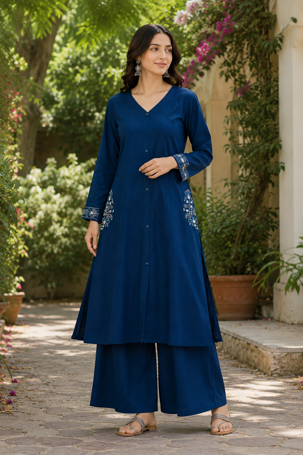 Blue Embroidered Kurti