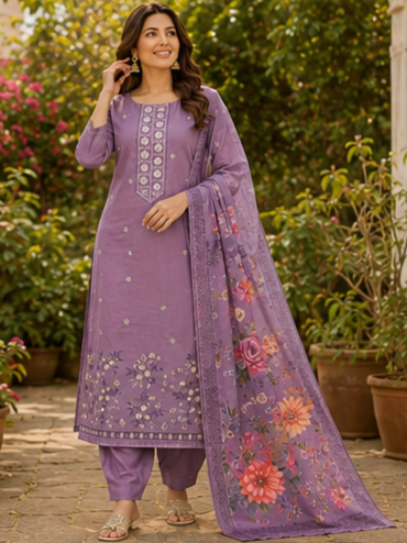 Lavender Embroidered Kurta Set