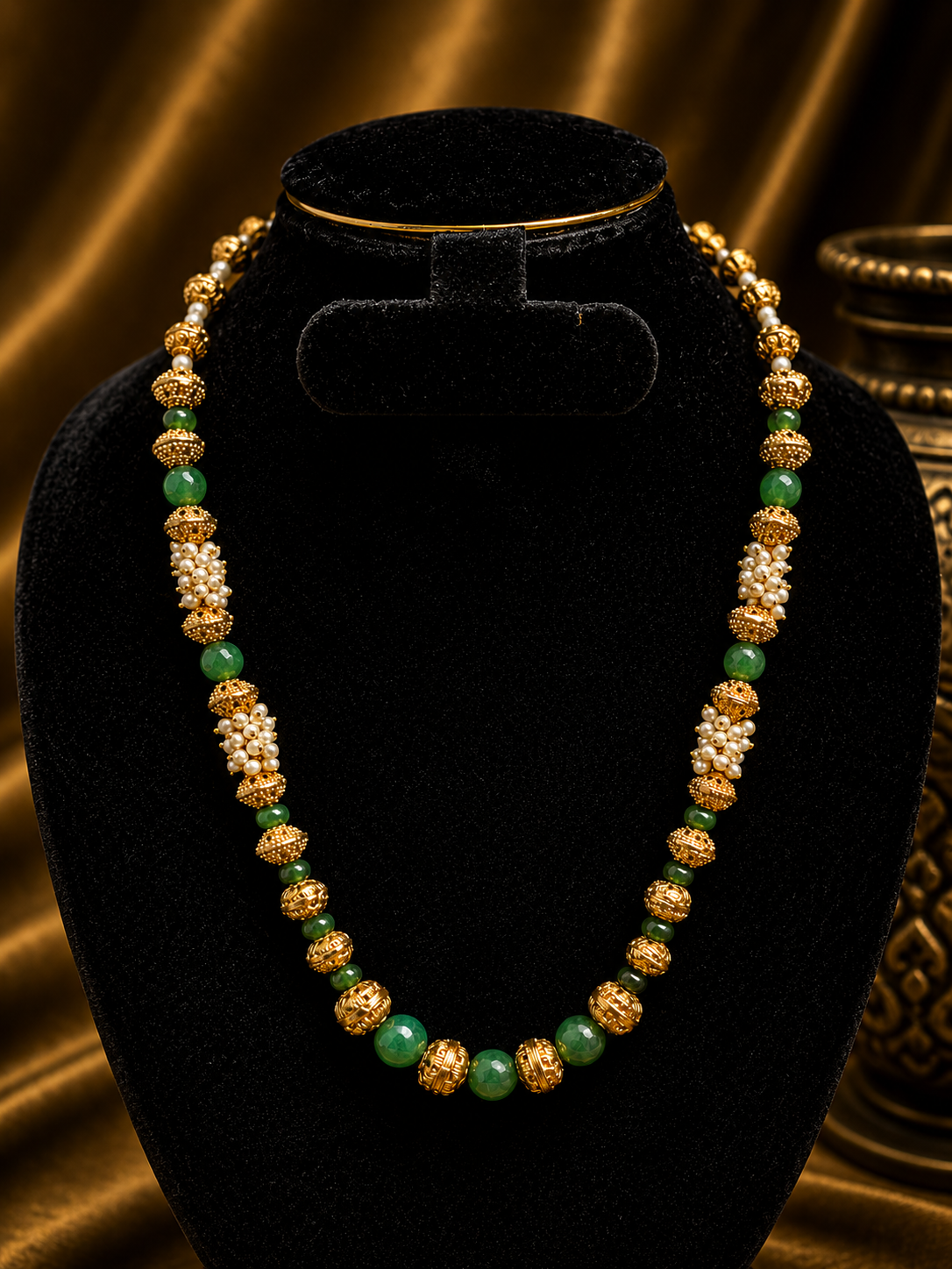 Elegant Gold & Green Beaded Necklace