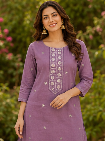 Lavender Embroidered Kurta Set
