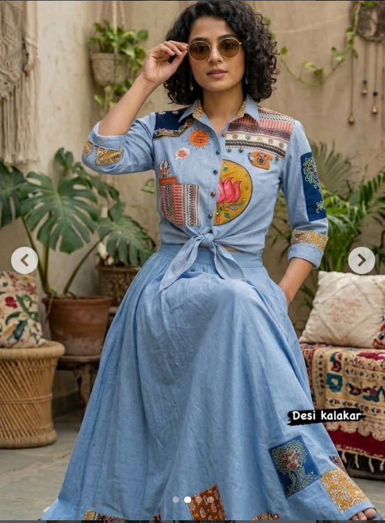 CHAMBREY SHIRT AND SKIRT SET
