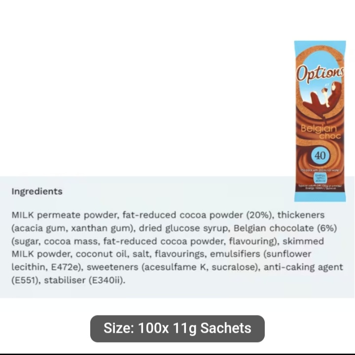 Options Belgian Choc Sachets