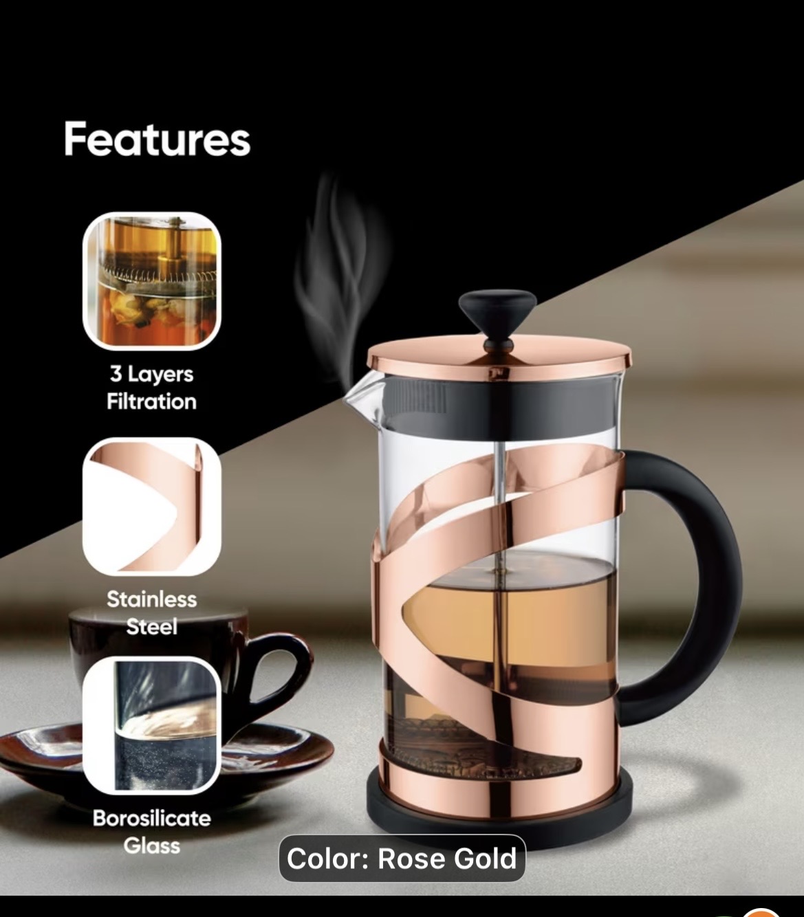 Rose Gold French Press Coffee Maker