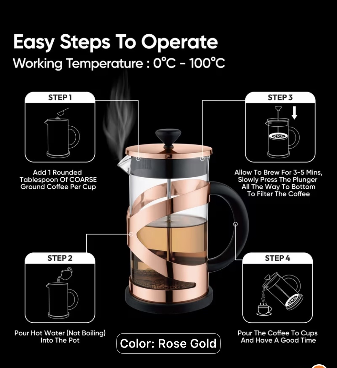 Rose Gold French Press Coffee Maker