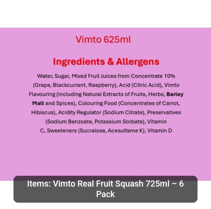Vimto Real Fruit Squash 725ml – 6 Pack