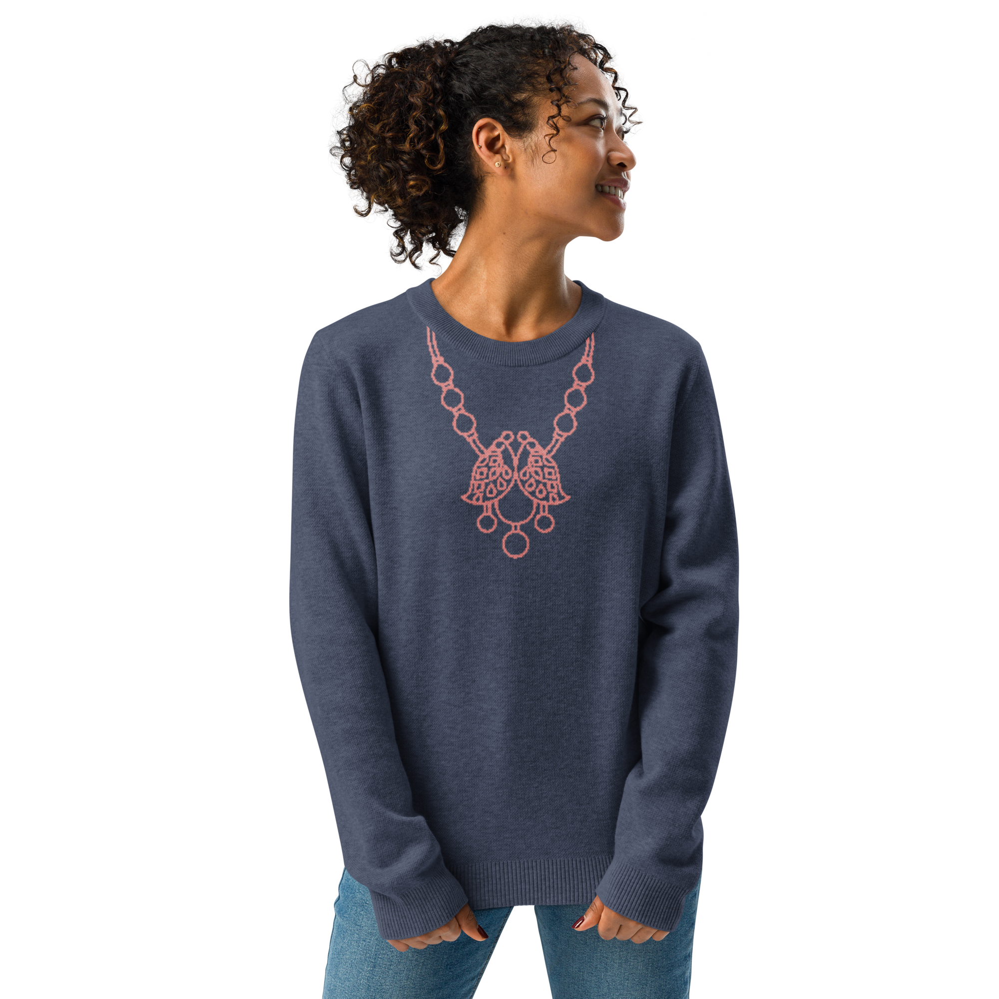 Queen’s Ornament — Peacock Harmony - Navy Blue and Dusty Rose