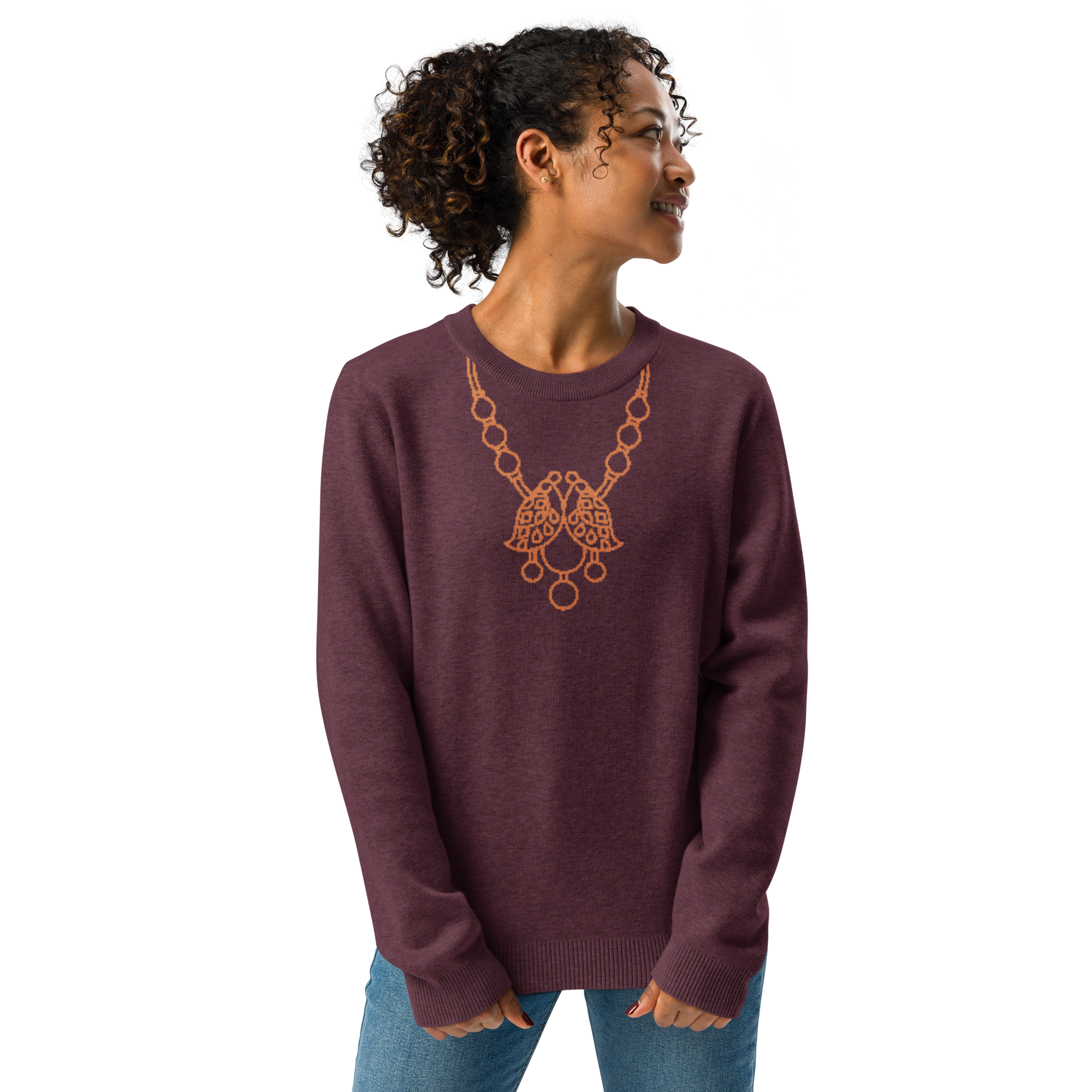 Queen’s Ornament — Peacock Harmony in Deep Burgundy & Burnt Orange