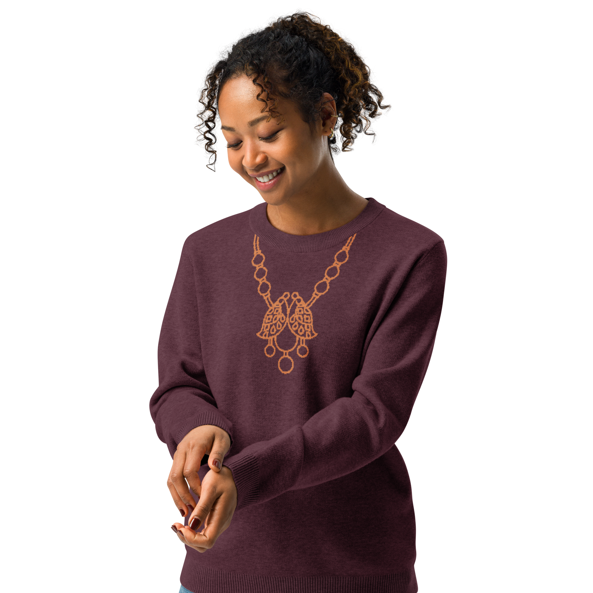 Queen’s Ornament — Peacock Harmony in Deep Burgundy & Burnt Orange
