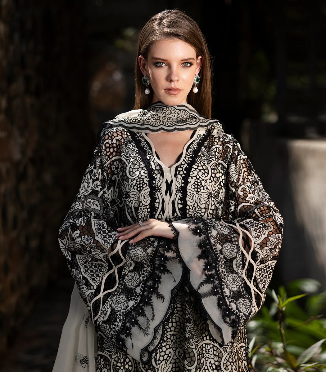 Black & White Embroidered Chiffon Dress