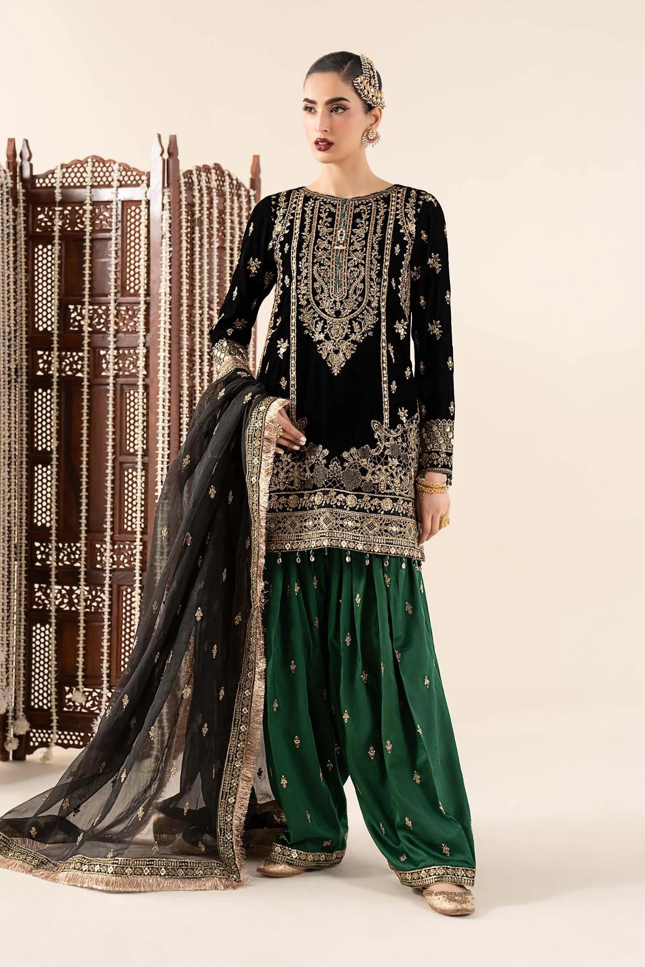Embroidered Velvet & Silk Traditional Outfit