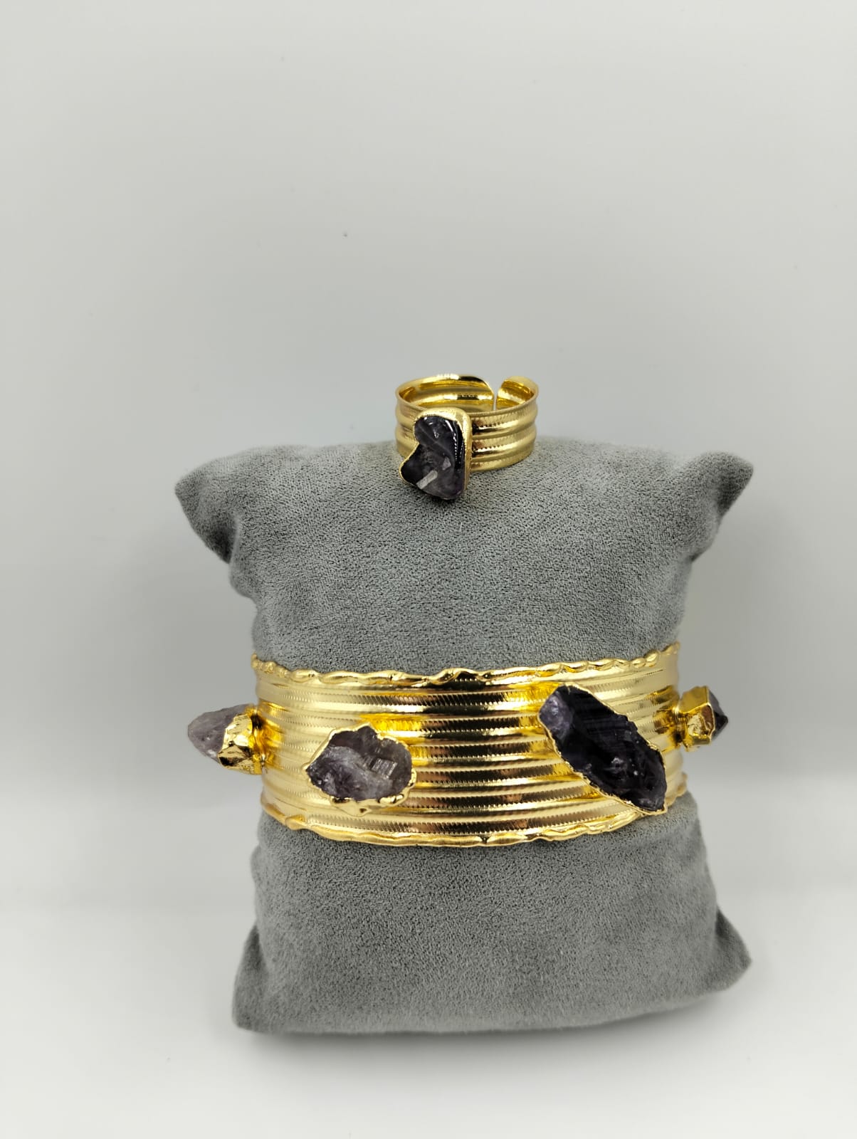 Bracelet & Bague dorés avec pierres naturelles