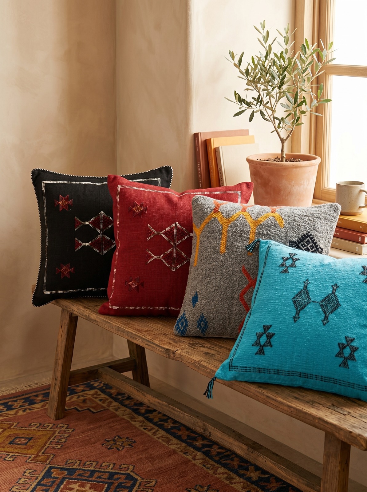 Coussin berbère bleu brodé