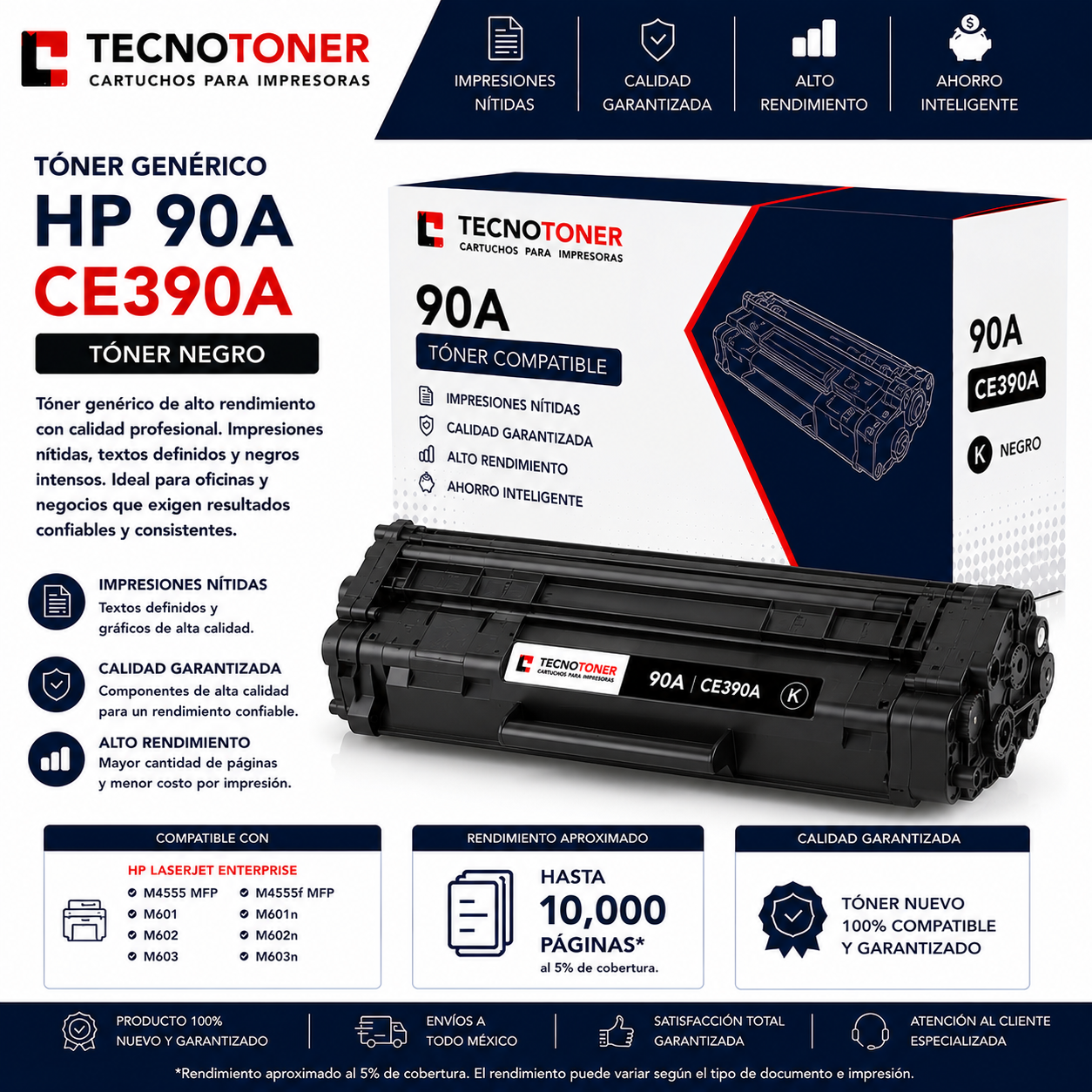 Tóner HP 90A CE390A Para LaserJet Enterprise 600 M601 M602 M603 M4555 MFP