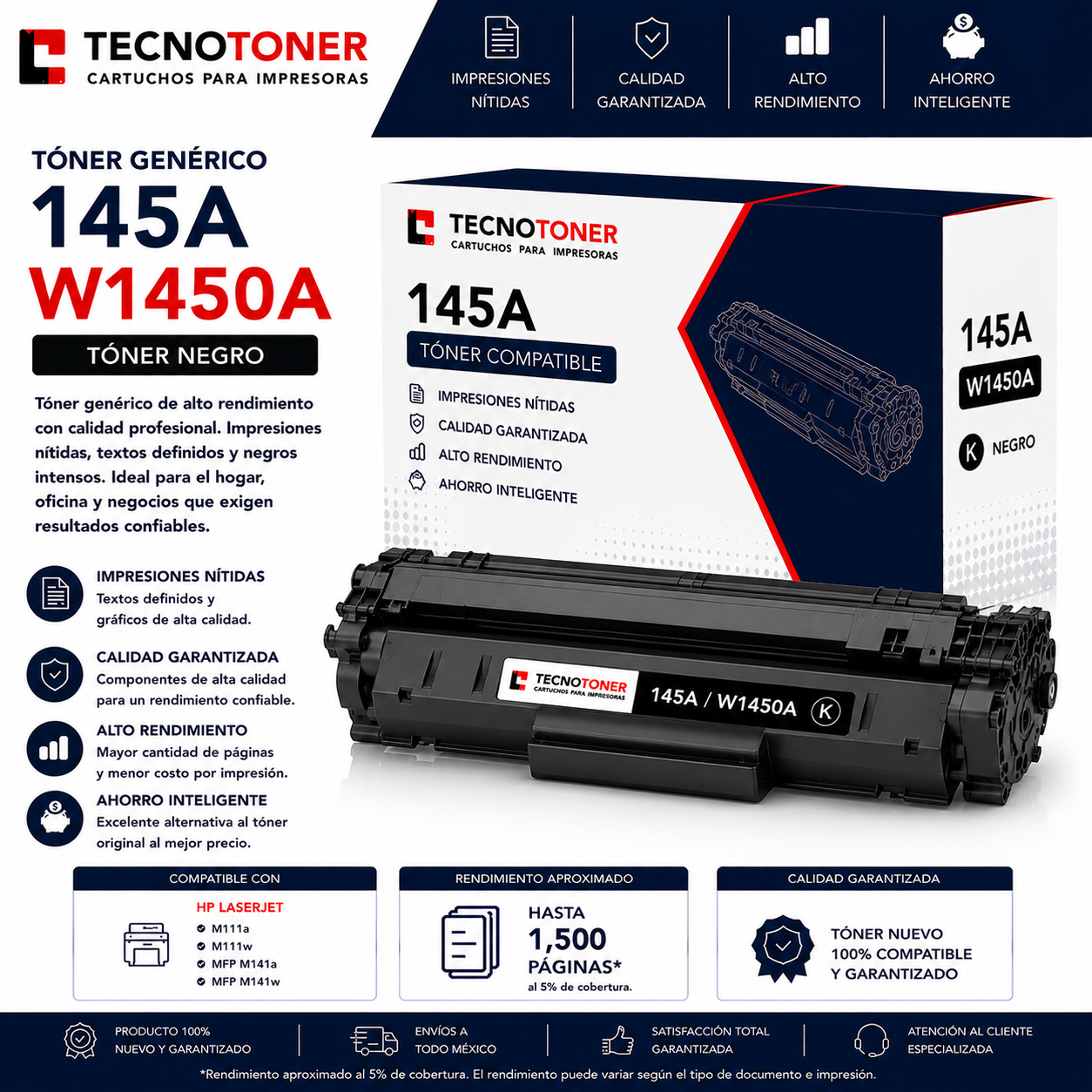 Tóner HP 145A W1450A Para HP LaserJet Pro M111a M111w MFP M141a M141w