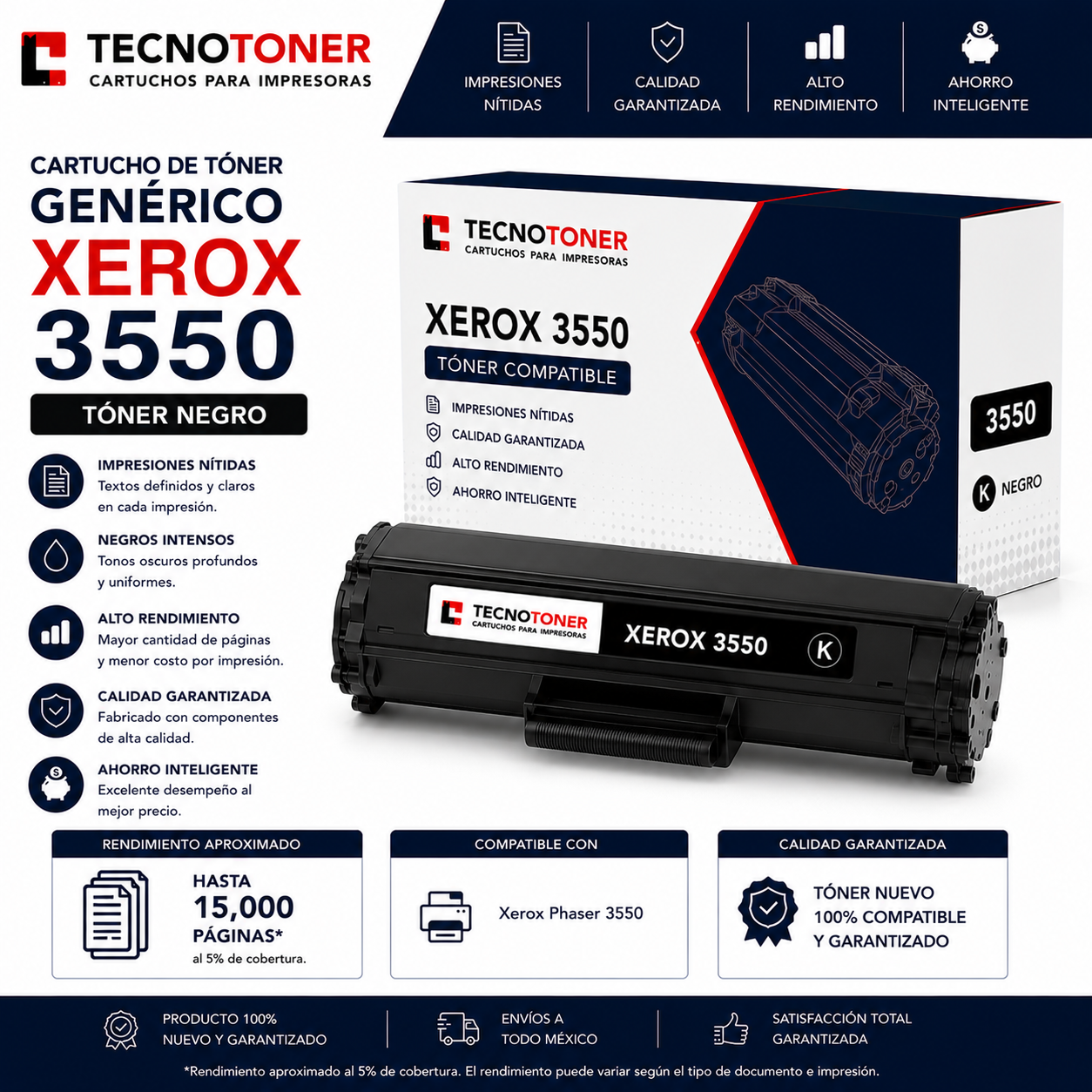Tóner Xerox 3550 Para Phaser 3550 3550B 3550DN 3550DT 3550N