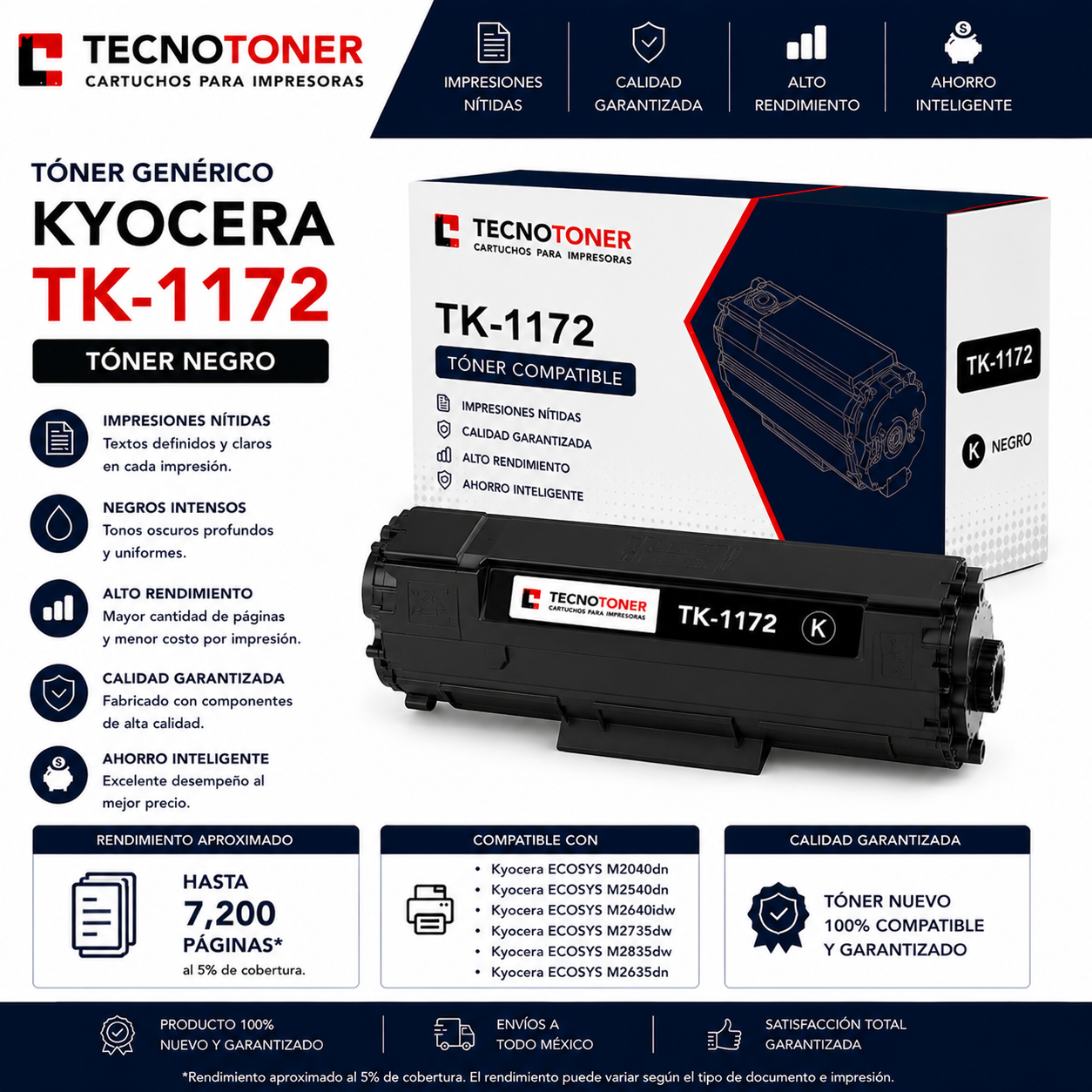 Tóner Kyocera TK-1172 Para ECOSYS M2040dn M2540dn M2640idw M2635dn M2735dw P2235dn
