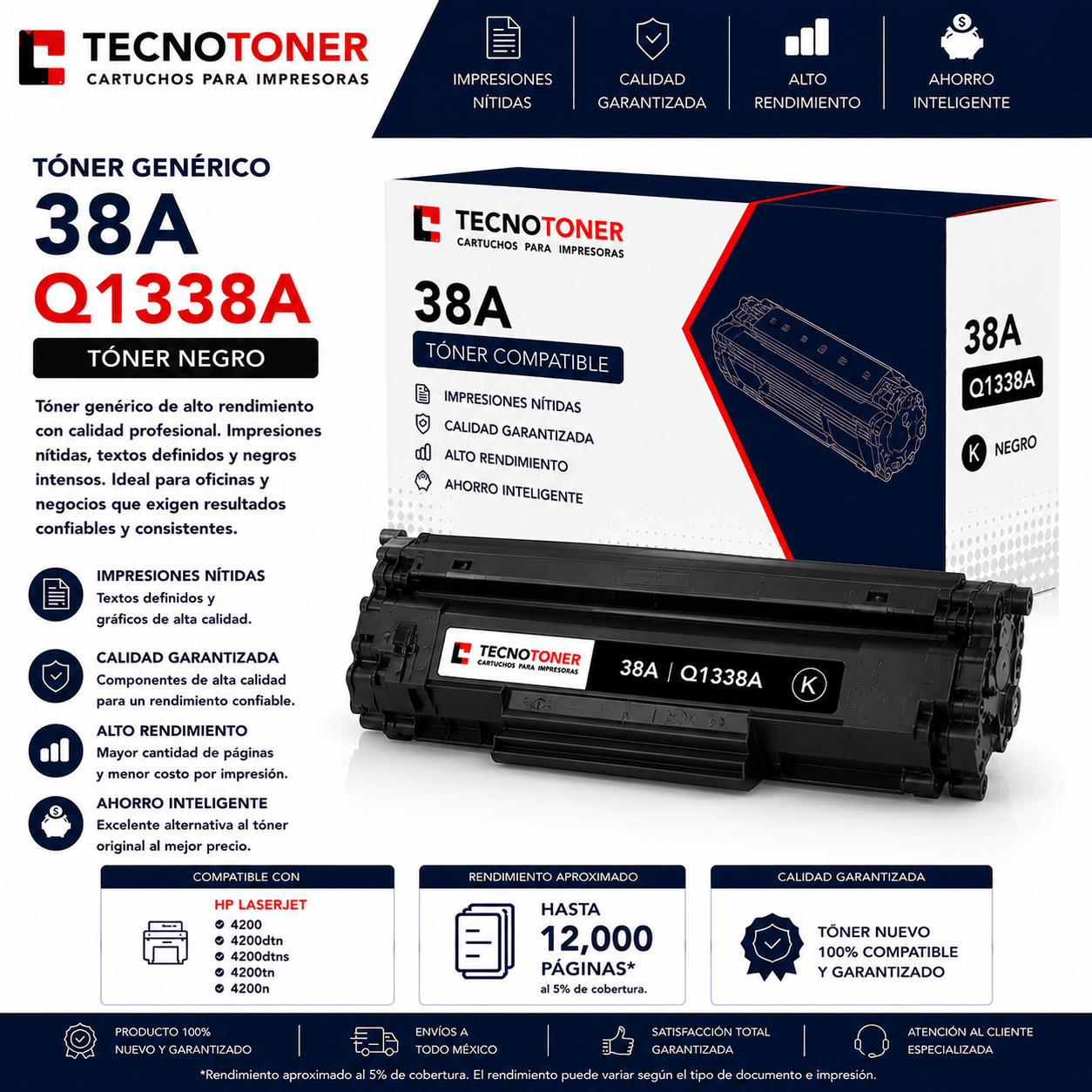 Tóner HP 38A Q1338A Para HP LaserJet 4200 4200n 4200tn 4200dtn 4300 4300n 4300tn 4300dtn