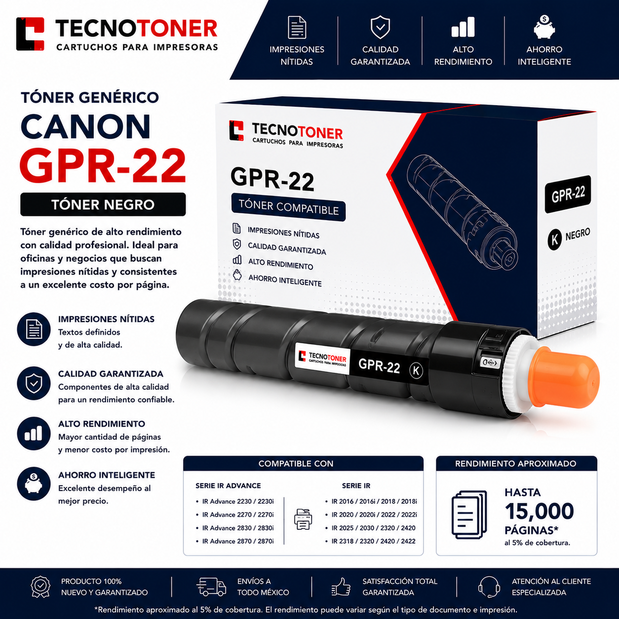 Tóner Canon GPR-22 Para imageRUNNER Advance 2230 2270 2830 2870 y imageRUNNER 2016 2020 2022 2030 2320 2420