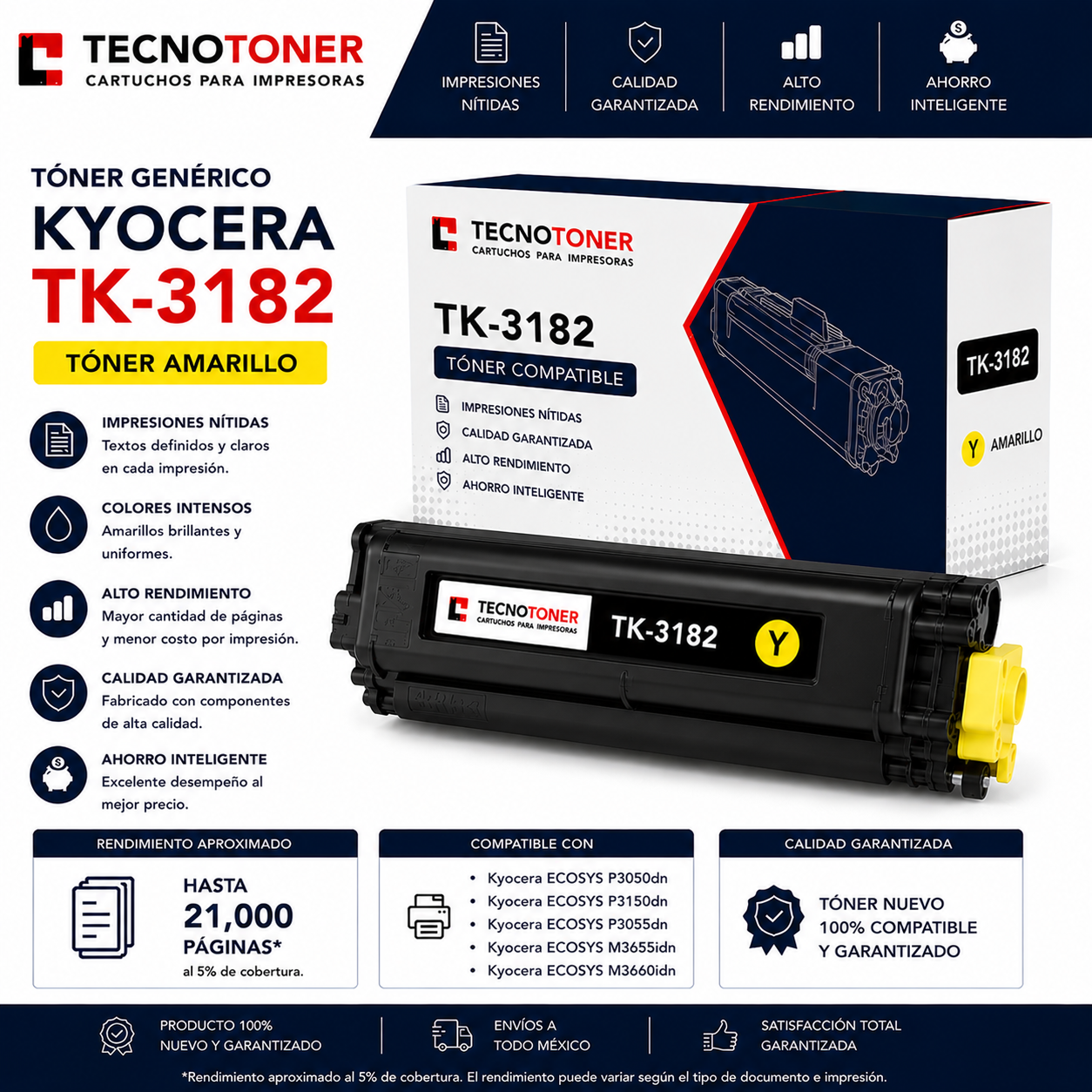 Tóner Kyocera TK-3182 Para ECOSYS P3150dn P3155dn P3260dn M3145idn M3645idn M3655idn