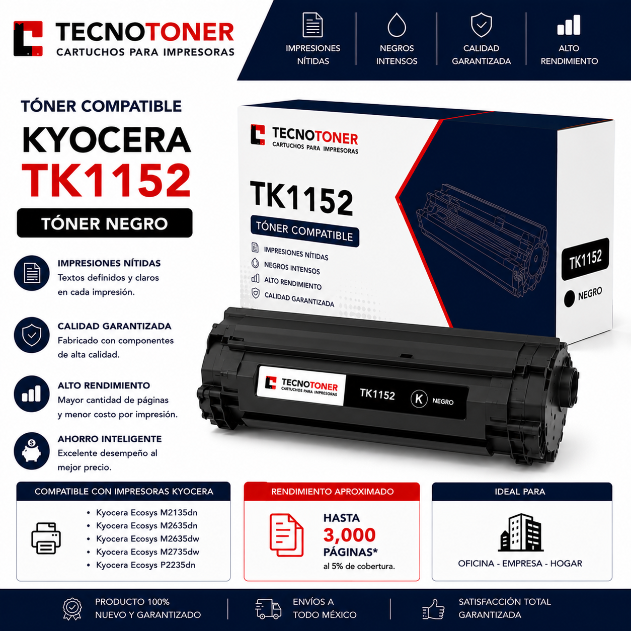 Tóner Kyocera TK-1152 Para ECOSYS P2235dn P2235dw M2135dn M2635dn M2635dw M2735dw