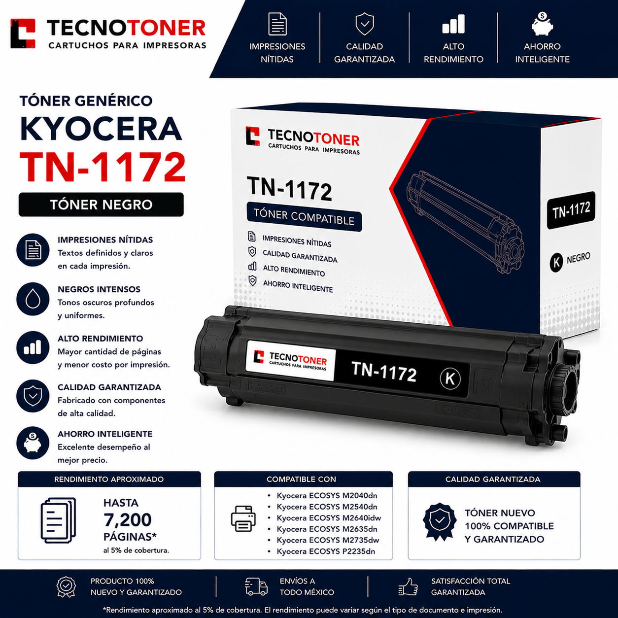 Tóner Kyocera TN-1172 Para ECOSYS M2040dn M2540dn M2640idw M2635dn M2735dw P2235dn