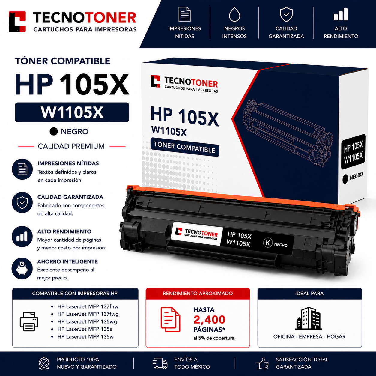 Tóner HP 105X Para Laser MFP 135a 135w 135wg 137fnw 137fwg Laser 107a 107w