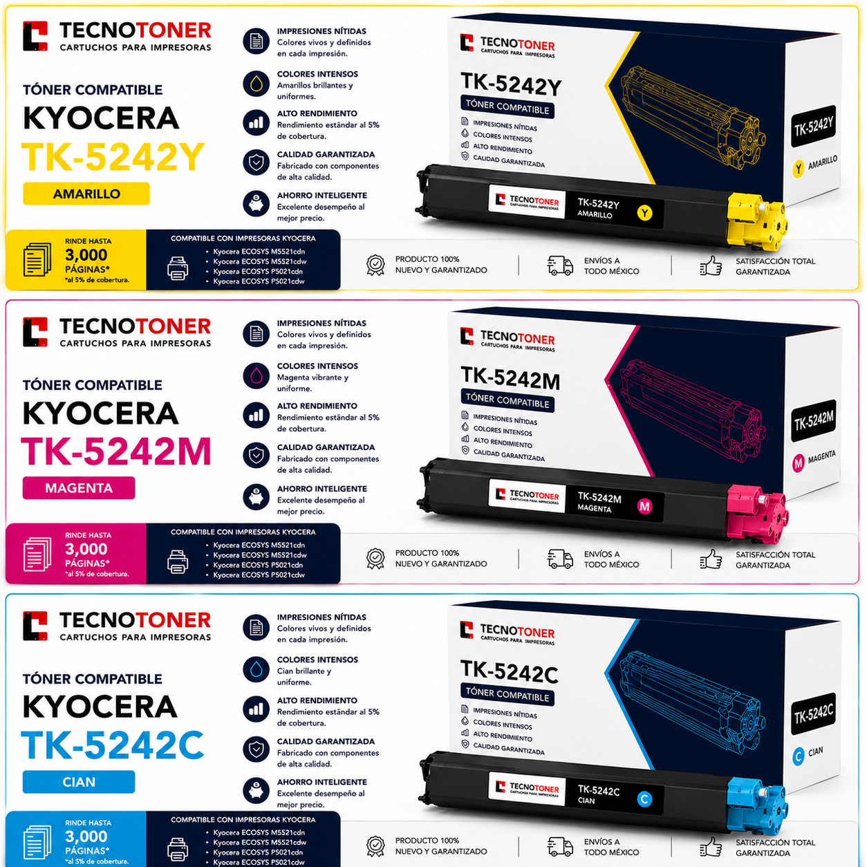 Tóner Kyocera TK-5242Y AMARILLO Para ECOSYS MA2101cwfx MA2101cfx PA2101cwx