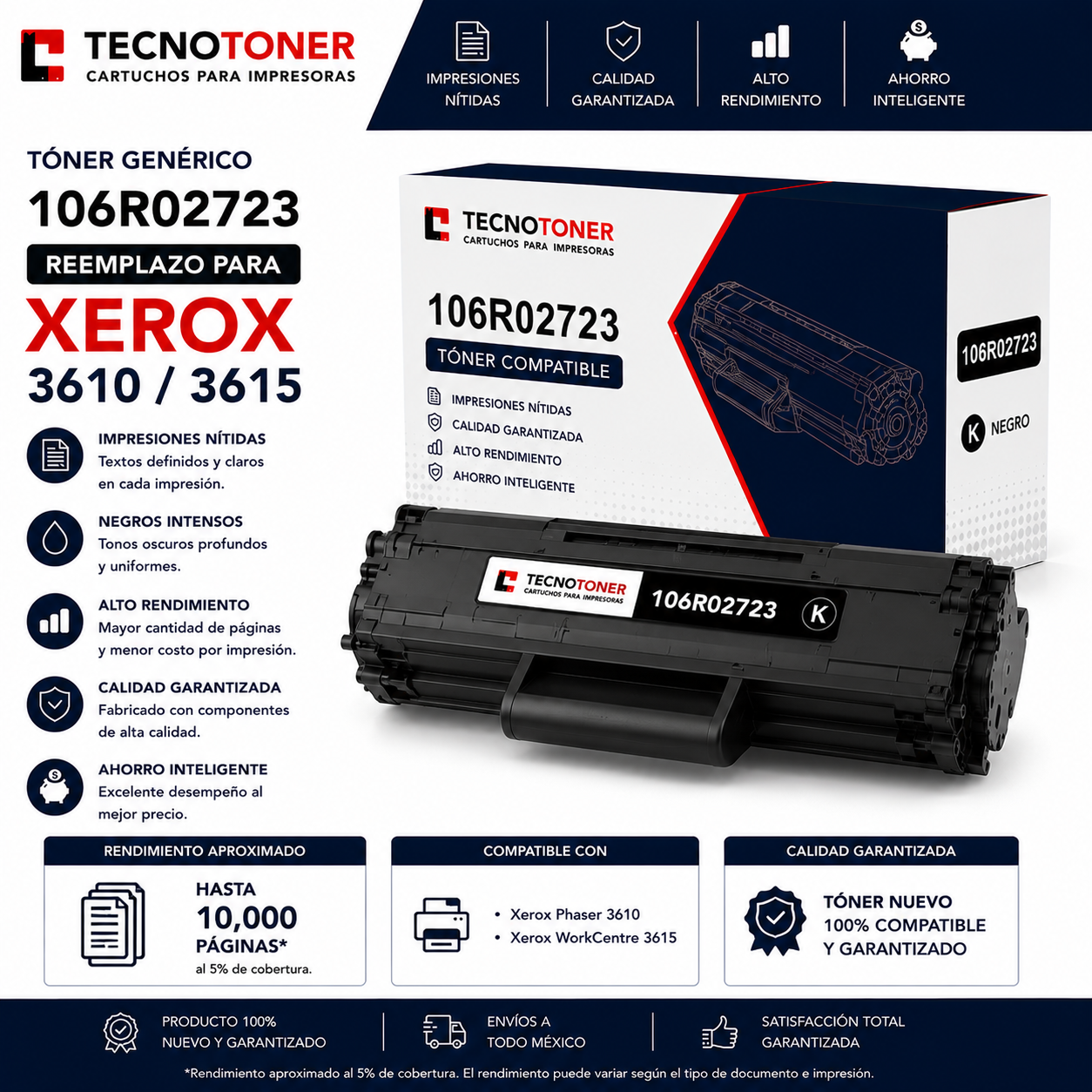 Tóner Xerox 106R02723 Para Phaser 3610 WorkCentre 3615 | Alto Rendimiento