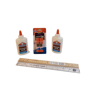 School Supply Bundle K- 5th Grade Lot Of 5 Glue Sticks Clear Wooden Rulers