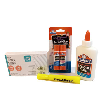 Assorted School Supply Bundle K- 5th Grade Glue Index Cards Ruler Color Markers