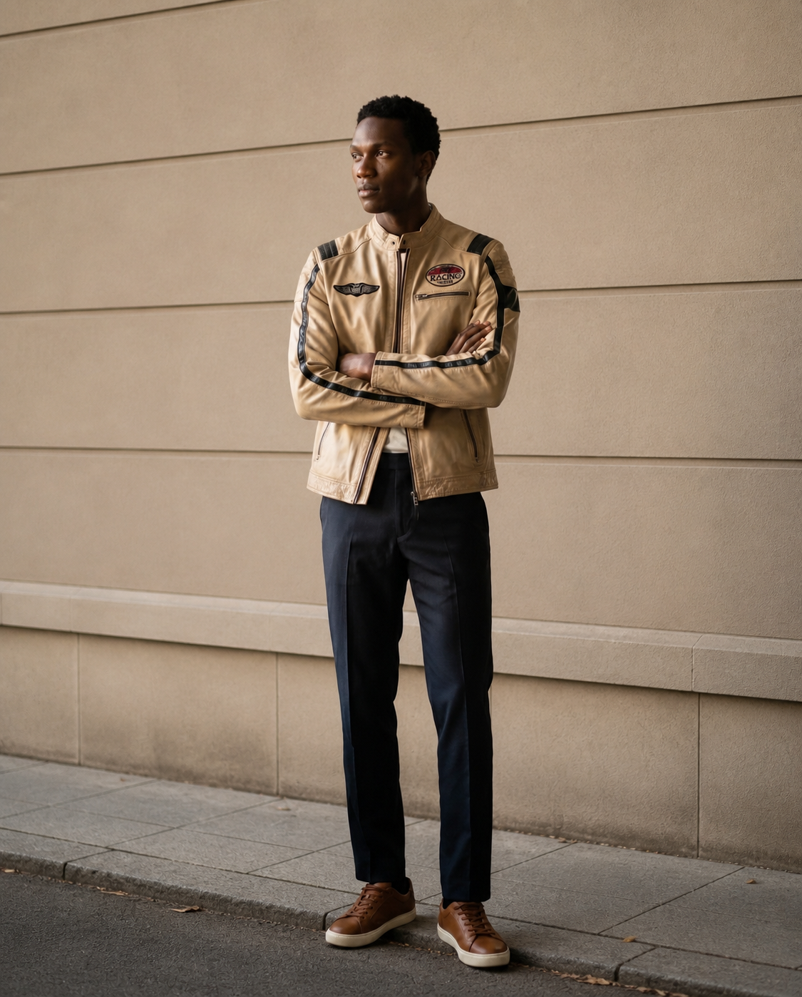 Retro Beige Racing Jacket