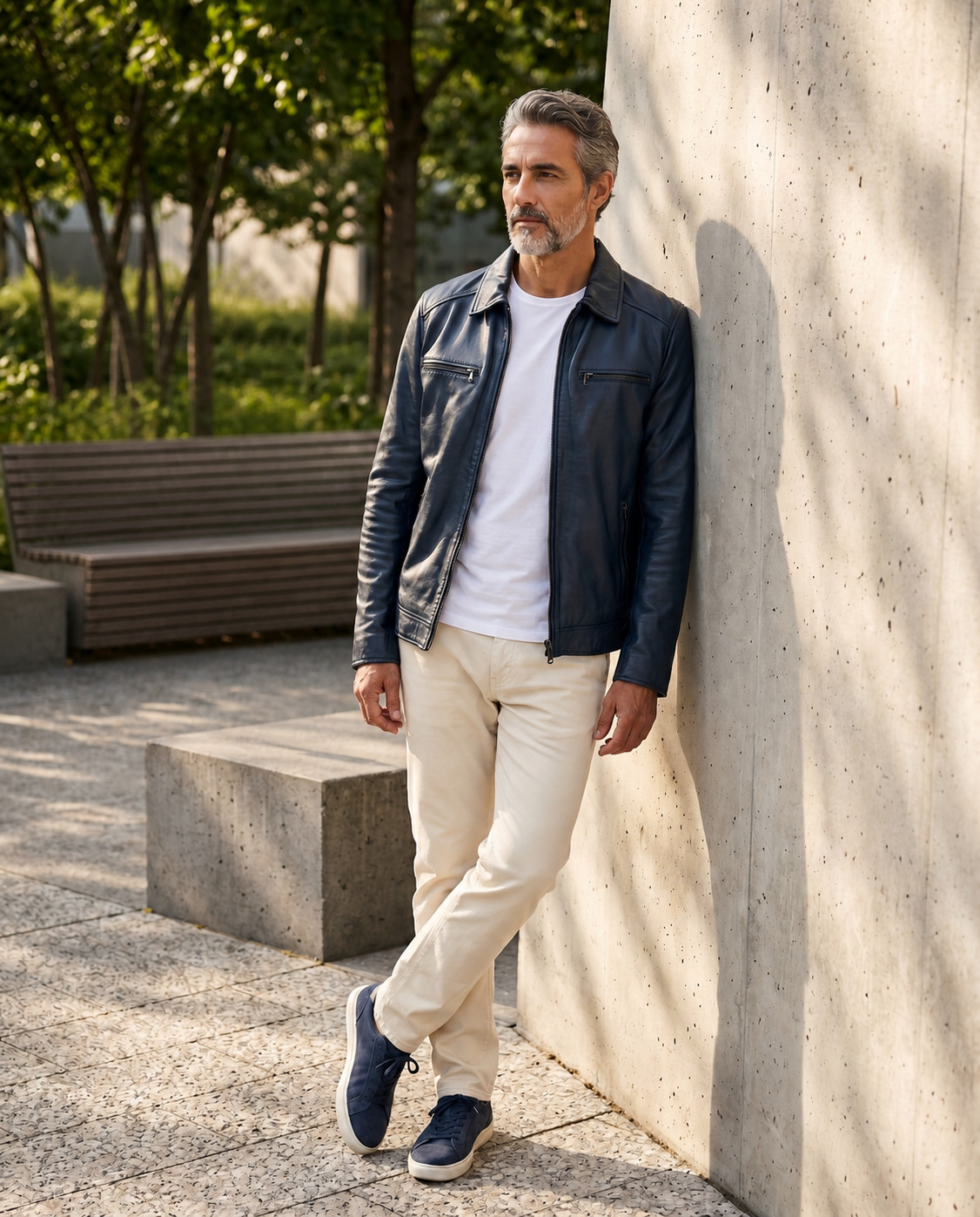 Men's Navy Leather Jacket