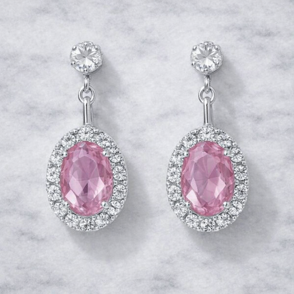 Pendientes con circonitas y piedra rosa