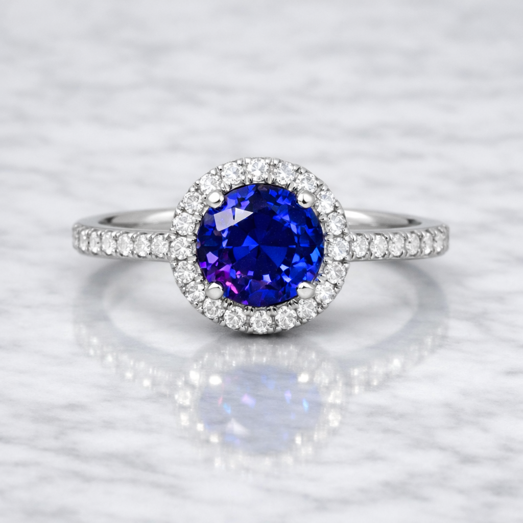 Anillo de plata con piedra azul.