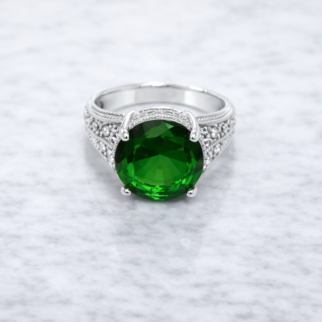 Anillo de plata con piedra verde