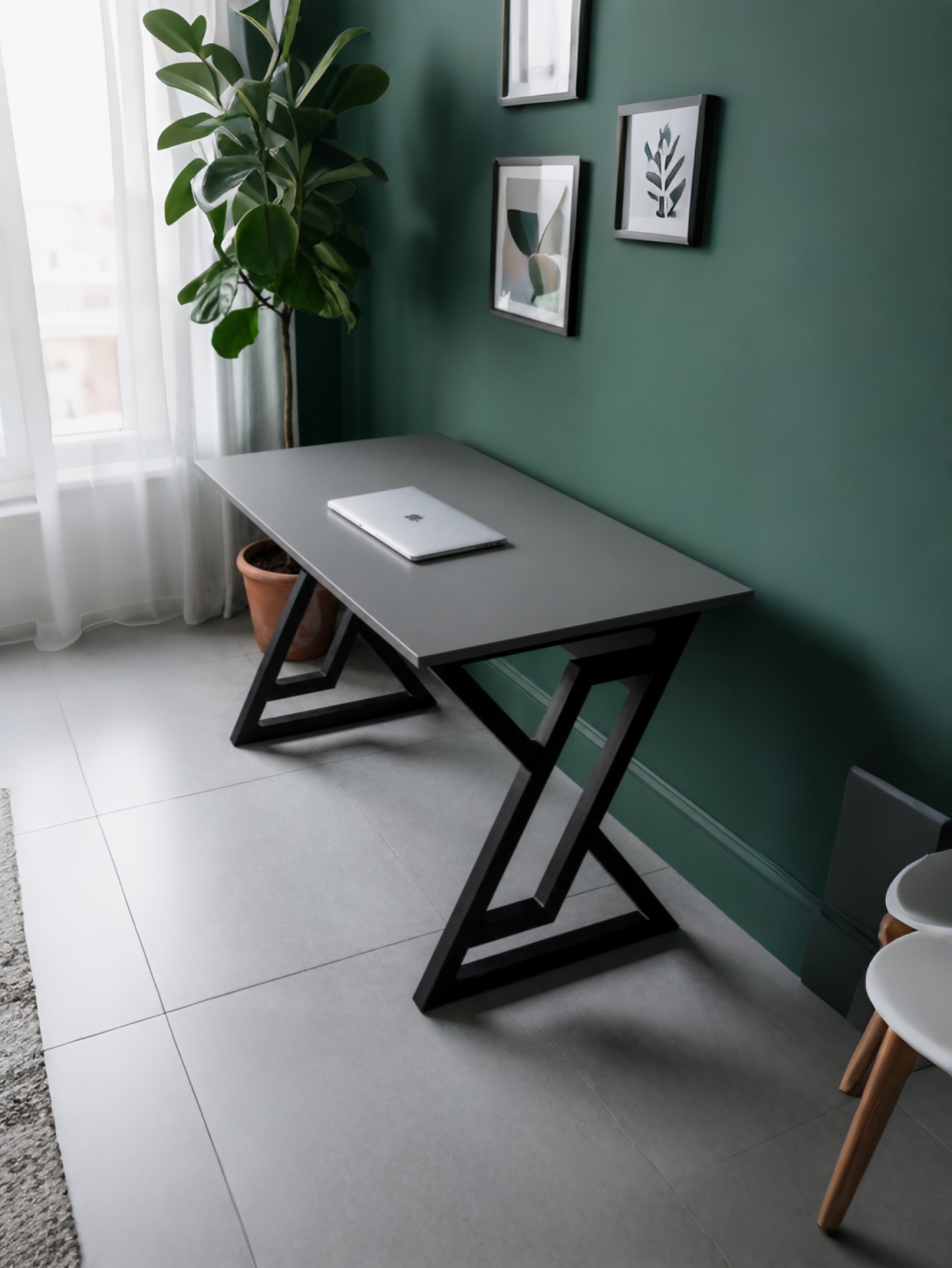 Bureau Géométrique Élegant – Design Moderne pour Travail –  Gaming En Gris