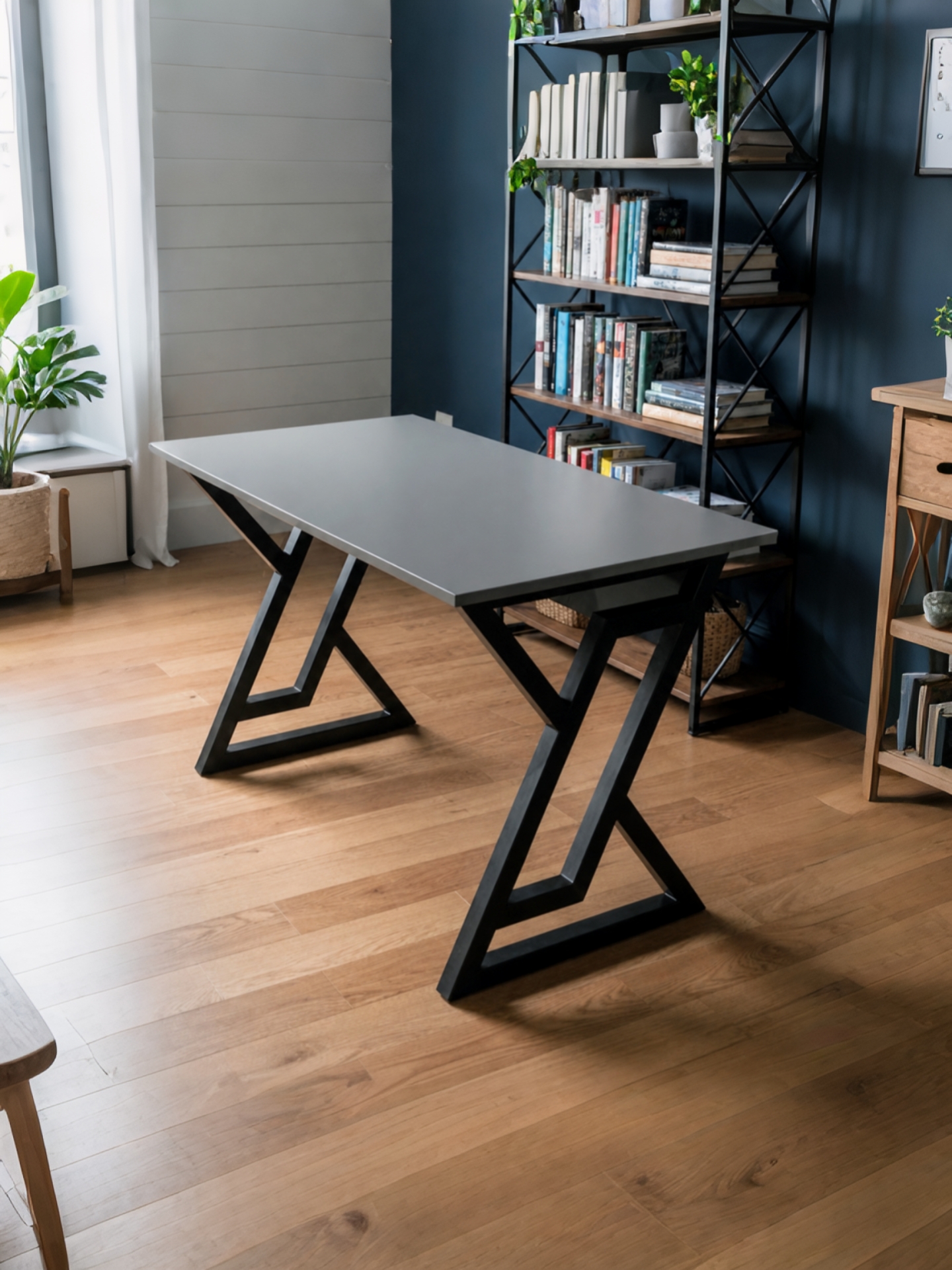 Bureau Géométrique Élegant – Design Moderne pour Travail – Gaming En Gris