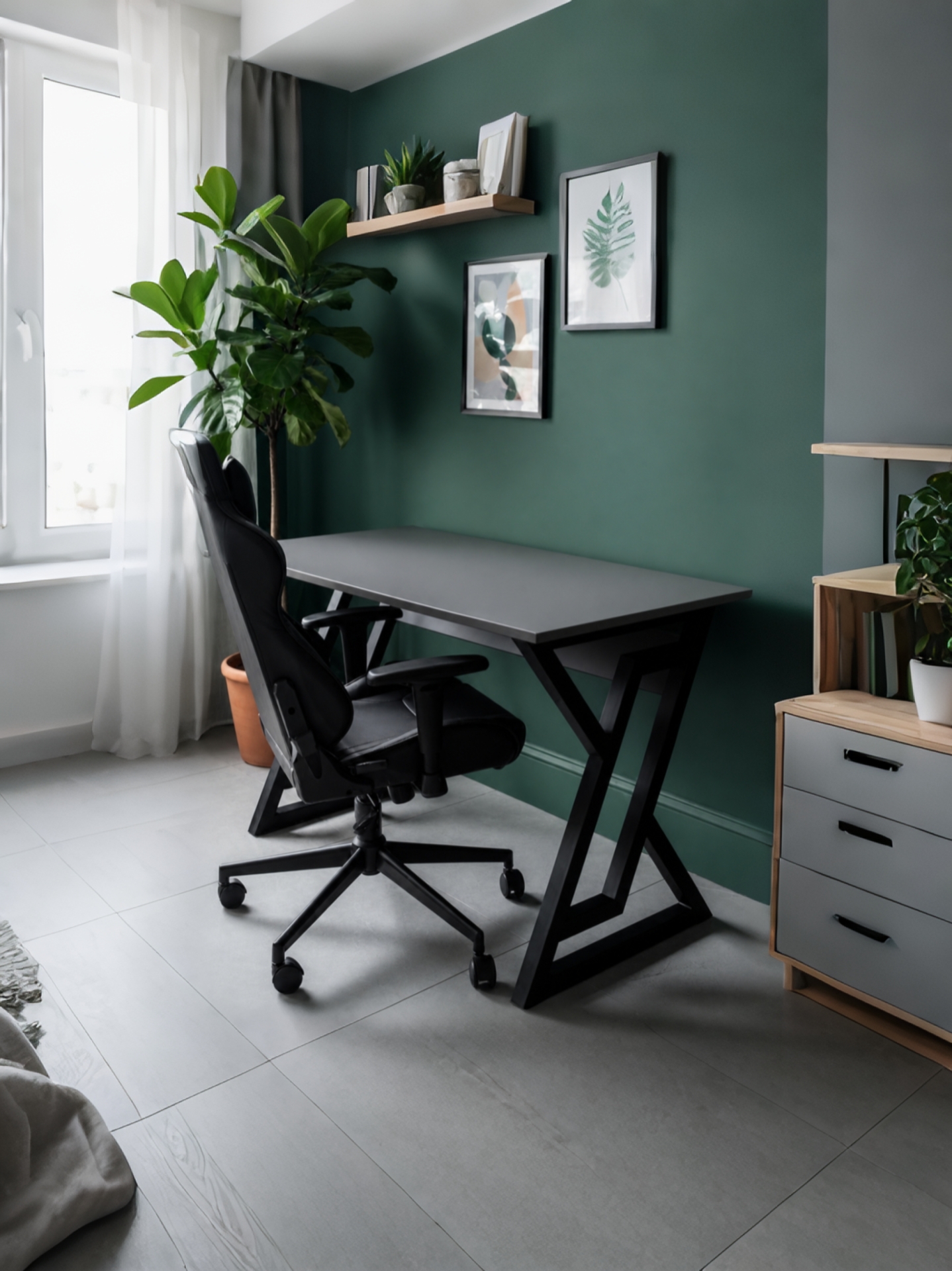 Bureau Géométrique Élegant – Design Moderne pour Travail –  Gaming En Gris