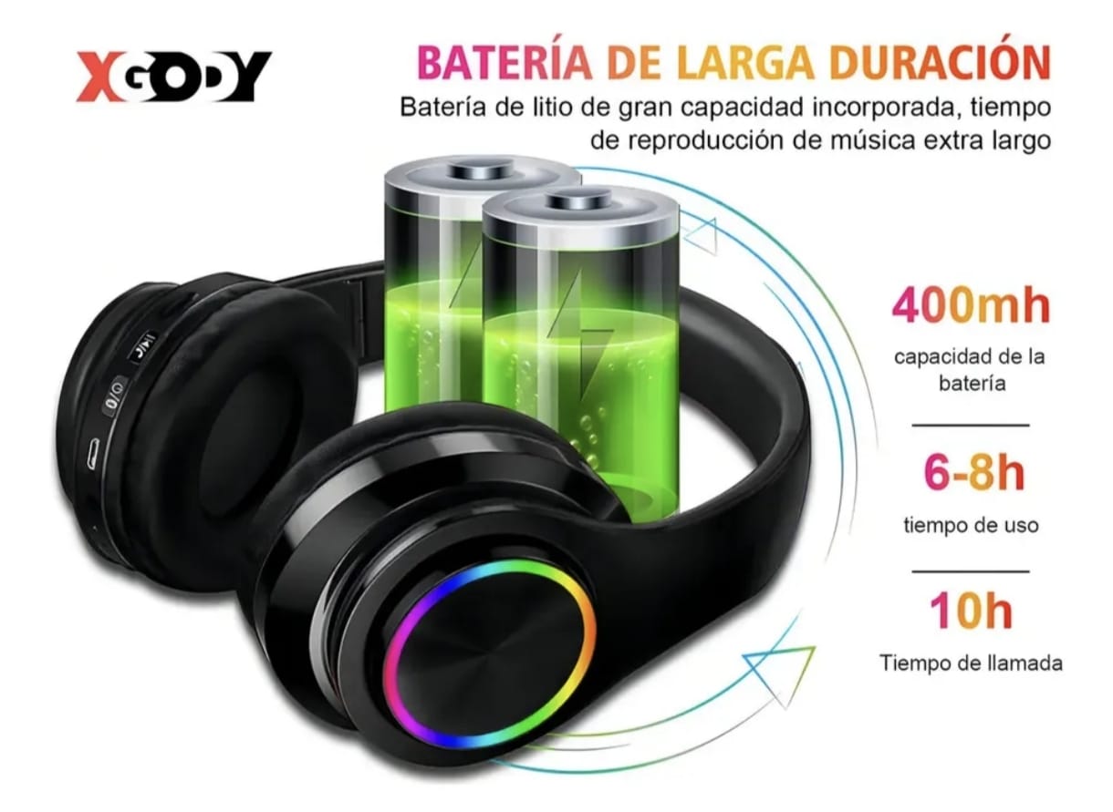 Audífonos Inalámbricos Xgody B39 Bluetooth Game Hi-fi Con Luz Rgb Led Color negro
