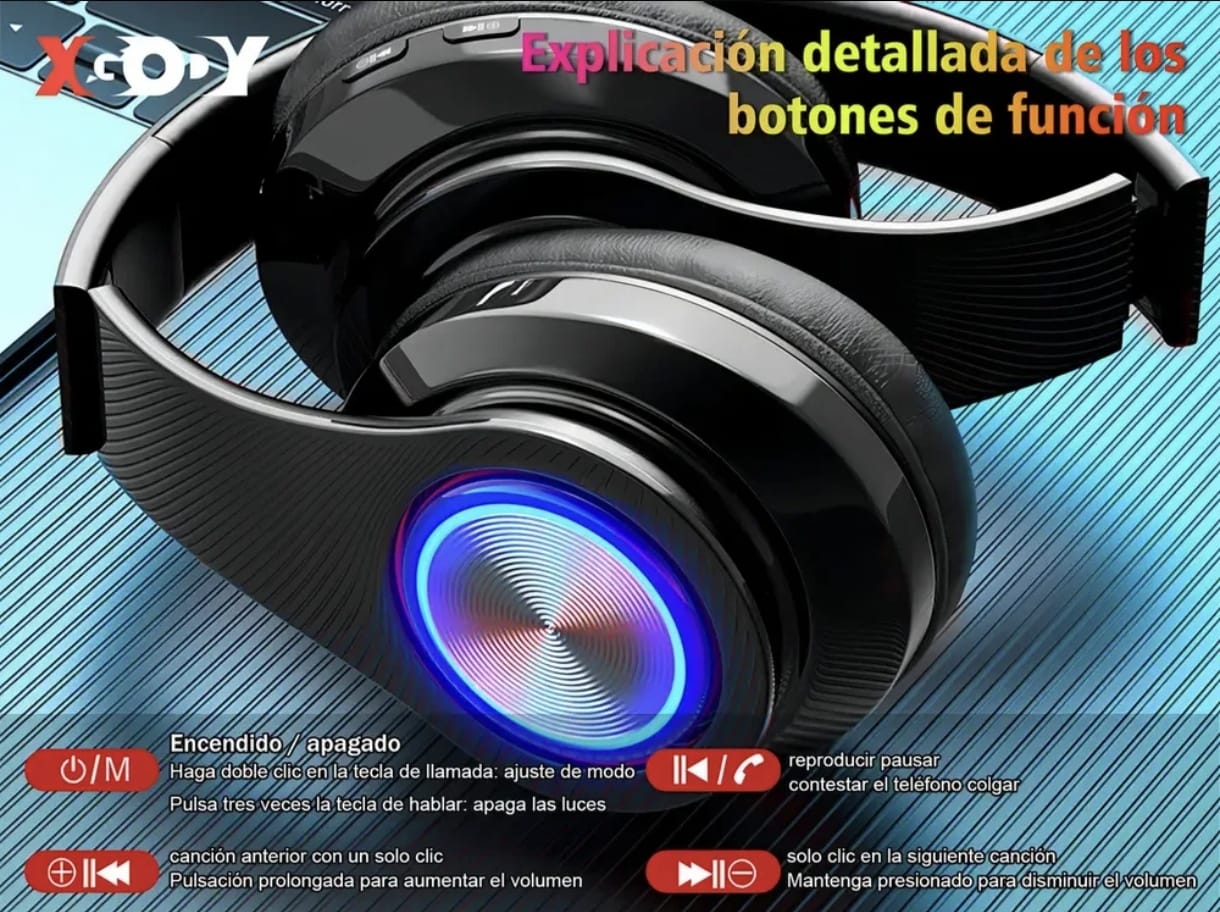 Audífonos Inalámbricos Xgody B39 Bluetooth Game Hi-fi Con Luz Rgb Led Color negro
