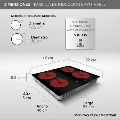 ca Parrilla De Inducción Empotrable Rc-12a5 Color Negro