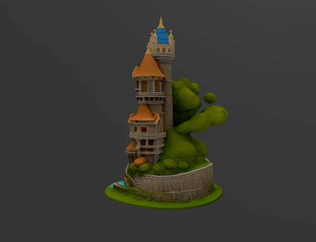 CASTILLO MEDIEVAL CON RIO para imprimir stl 3d