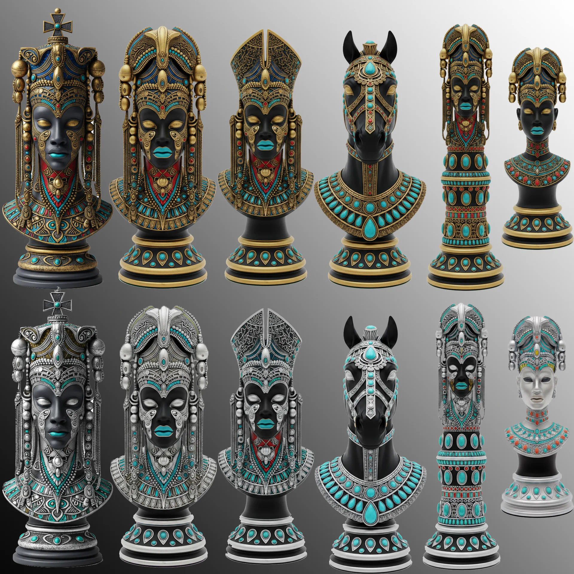 Piezas de Ajedrez Africano de Lujo para Coleccionistas-PJH3D