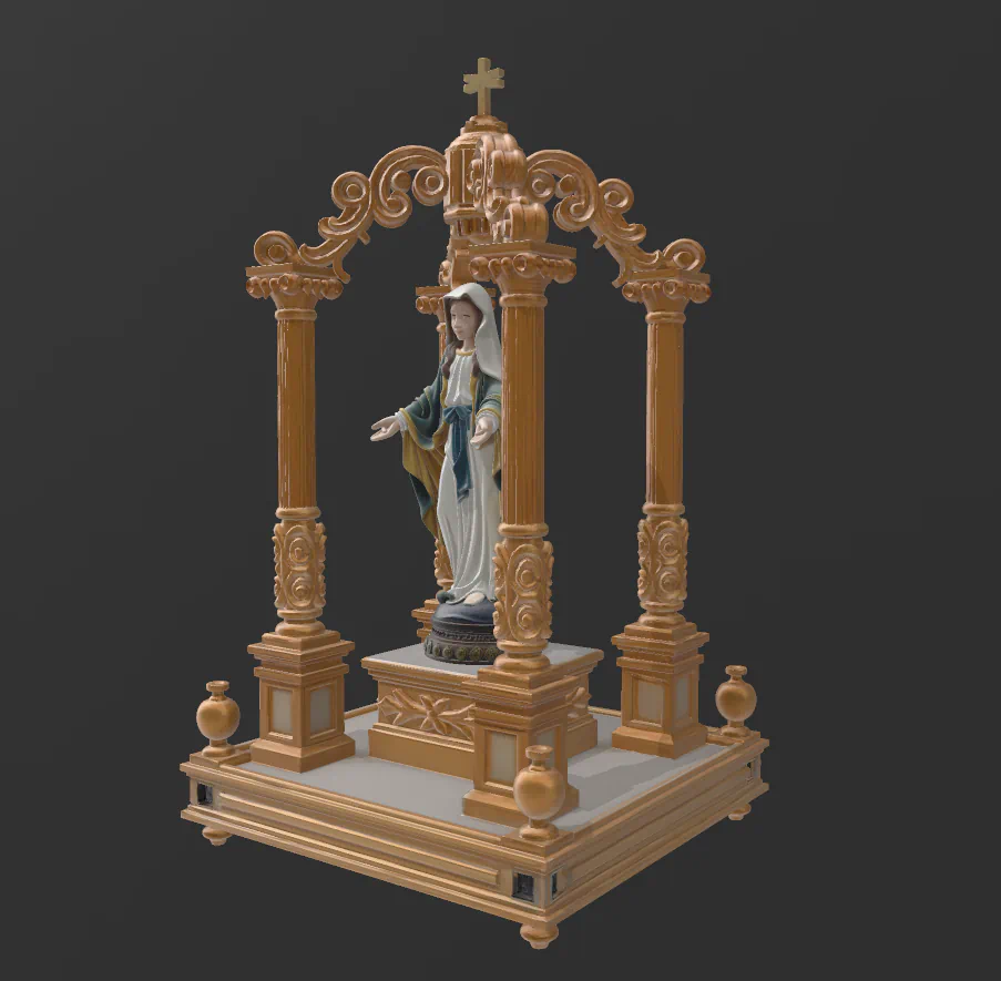 Modelo 3D Virgen en altar barroco